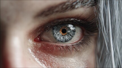 Detailed close up of a captivating and uniquely patterned iris of a woman