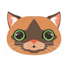 Cute Orange Cat Face With Big Green Eyes And Pink Ears On A Transparent White Background Vector Illustration