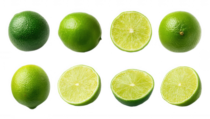 green citrus fruits and leaves collection set