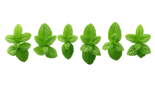 fresh green mint leaves collection set