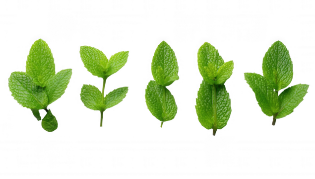 fresh green mint leaves collection set