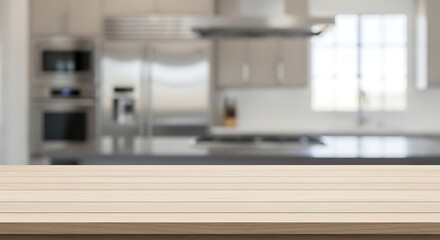 Modern Kitchen With Wooden Countertop and Stainless Steel Appliances in Bright Open Space
