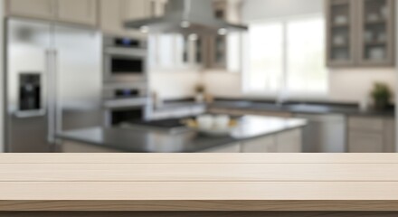Modern Kitchen With Wooden Countertop and Stainless Steel Appliances in Bright Open Space
