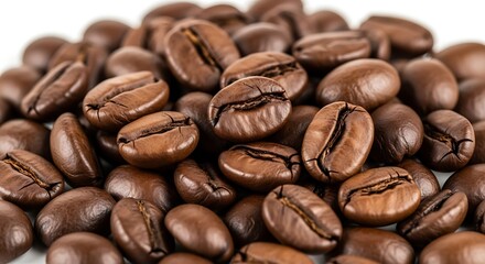 Fototapeta premium Roasted Coffee Bean Pile Isolated on White for Coffee Lovers