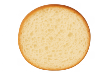 Round white bread slice with golden brown crust, offering fresh bakery texture, isolated on transparent background