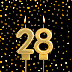 Number 28 on a black background with blurred lights - Birthday card with abstract blurred lights that glow