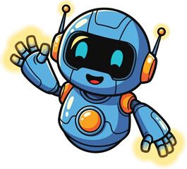 friendly blue bot extends glowing hello, welcoming digital connections ahead