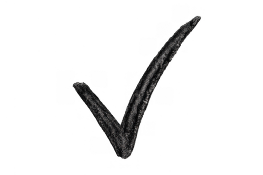 Hand drawing chalk check mark stroke confirming approval, success, completion, and positive selection on a transparent background