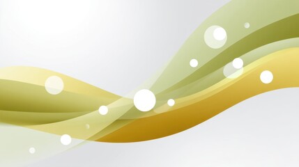 Abstract wave design with soft gradients and floating circles in shades of green and gold, suitable for background, digital art, or modern décor