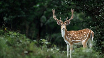 Obraz premium Spotted Deer in Tranquil Forest: A Wildlife Portrait of Grace and Nature