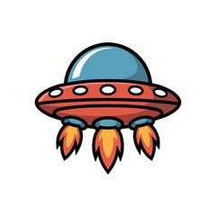 Cartoon UFO Spaceship Flying with Flames Illustration