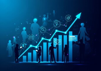 An artistic AI illustration depicting futuristic digital workspace and virtual collaboration with vibrant lighting