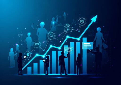 An artistic AI illustration depicting futuristic digital workspace and virtual collaboration with vibrant lighting - Powered by Adobe