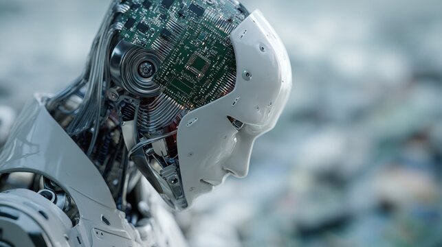 Conceptual rendering of a futuristic humanoid robot with visible circuitry