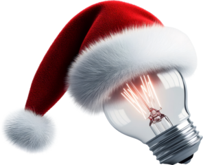 Light bulb wearing a santa hat symbolizing holiday inspiration and bright christmas ideas