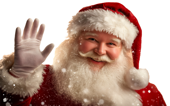 Santa claus smiling and waving, bringing joy and happiness during the christmas holiday. Transparent background