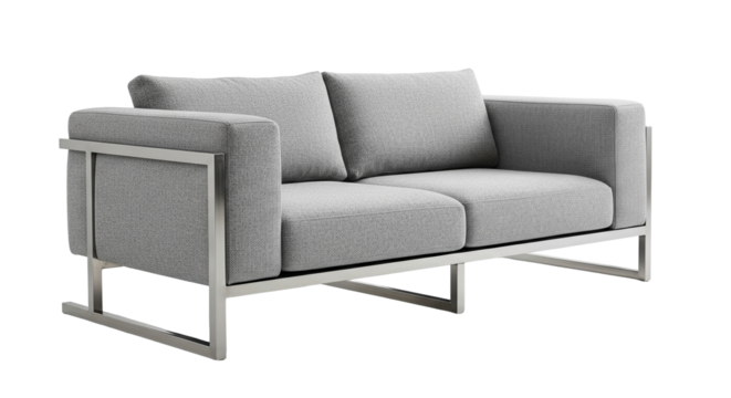 Elegant Grey Loveseat with Modern Polished Steel Frame