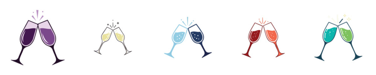 Celebration Toast Vector Clinking Drink Glasses in Flat Flatdesign Style for Festive New Year Party