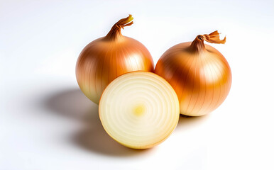 Onion whole and halved, suited for aromatic base ingredients. Highlights layered texture for culinary essentials.