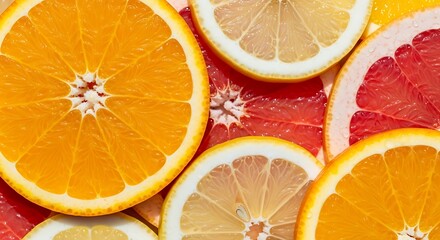 Fresh Citrus Fruit Slices Background Featuring Orange Lemon and Grapefruit
