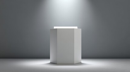Minimalistic White Pedestal Displaying Spotlight on Neutral Background for Product Presentation or Art Exhibit Showcase