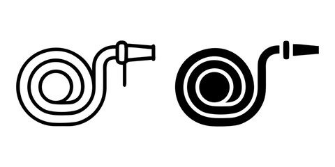 Fire Hose outline and pictogram Icon for Fire Safety, Rescue, and Emergency Response