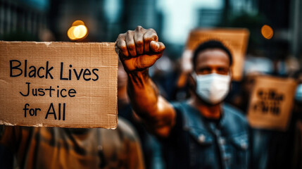 A powerful image captures a protestor holding a sign advocating for justice, embodying the spirit of a modern social movement while highlighting the importance of unity and activism in our society.