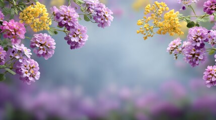 Obraz premium Beautiful floral arrangement with colorful blossoms on a soft blurred background ideal for nature themes, design projects, and artistic expressions