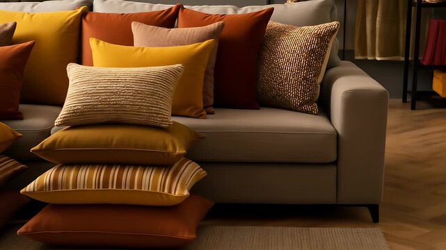 Cozy Autumnal Pillows on a Modern Sofa