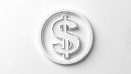 White coin with dollar symbol on a clean, white surface. 3D rendering with sharp shadows