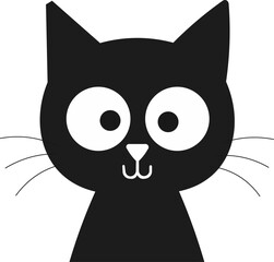 Cute black cat cartoon with big eyes, a fun and friendly design