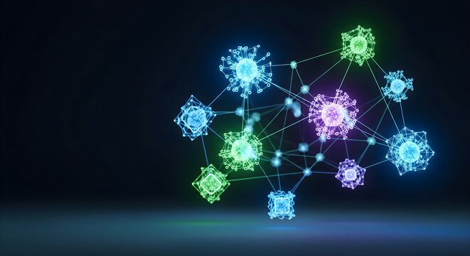 Collaborative AI agents working together glowing teamwork visualization intelligence network enterprise cooperation system, professional photography, studio quality, sharp focus, perfect exposure, bal