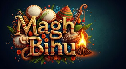 Magh Bihu Festival Assam India Traditions Food Celebration Culture Artwork Design Illustration