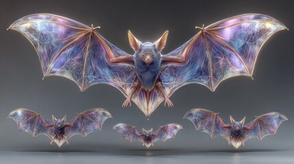 Stunning artistic representation of multiple bats with colorful wings and abstract design