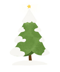 A cute Christmas tree with snow illustration  isolated on transparent background