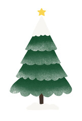 A cute Christmas tree with snow illustration  isolated on transparent background