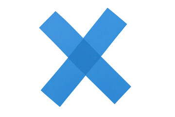 Obraz premium Blue masking tape forming an x or cross mark for deletion, cancellation, error, or correction, on transparent background