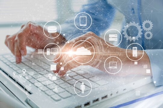 Business process, businessman managing file data