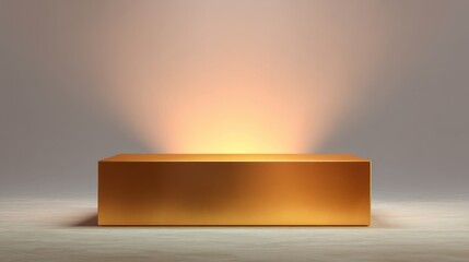 Obraz premium Stunning Golden Display Pedestal with Radiant Glow Under Soft Lighting for Showcasing Art, Products, and Decorative Items in Modern Interiors