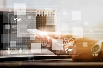 Business process, businessman managing file data