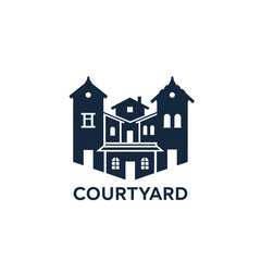 Courtyard building silhouette logo design vector illustration.