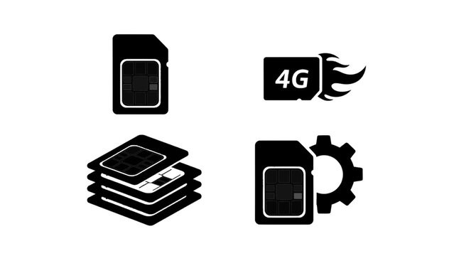 Vector illustration&nbsp;of collection of sim cards and 4g icon, isolated on transparent background
