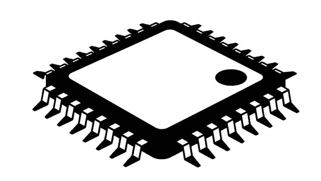 Vector illustration&nbsp;of black and white illustration of a computer microchip with many pins, isolated on transparent background 
