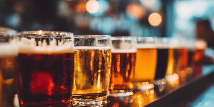 Variety of Beer Glasses on a Bar Counter