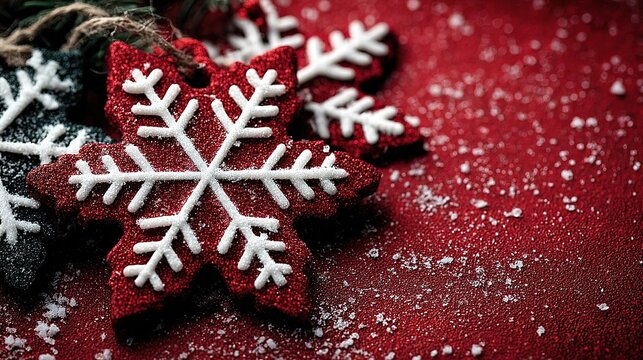 Void red-white snow: bright left zone + abstract festive light, mega copy-space for December calendar, NFT Xmas card, airline holiday ad, pep greeting