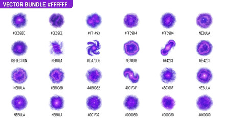 A set of vector illustrations of space nebulas with various colors and shapes for design © Telo