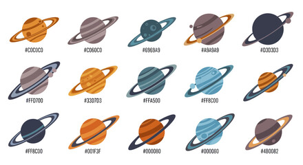 Fototapeta premium Colorful Planet Illustrations with Rings and Stripes for Educational and Decorative Use
