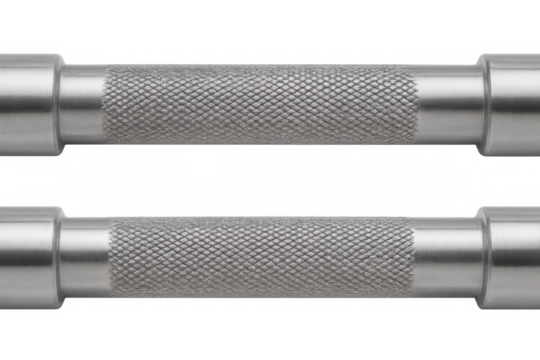 Metal dumbbell handle with knurling texture providing solid grip for strength training and gym workouts on transparent background - Powered by Adobe