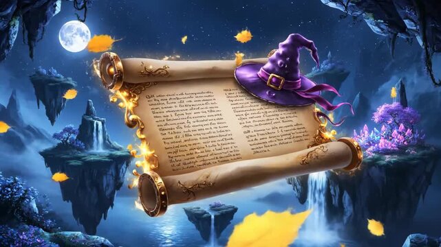 Enchanted Scroll in Magical Landscape Video Background.