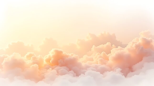 Soft, pastel-colored clouds illuminated by sunlight create a serene and dreamy sky. - Powered by Adobe